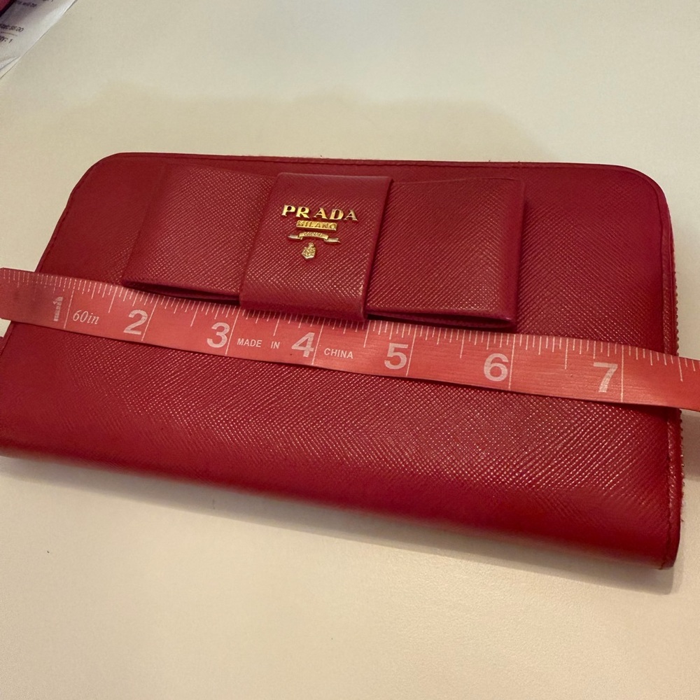 Prada Prada Red Saffiano Leather Bow Zip Around Wallet - Picture 11 of 12